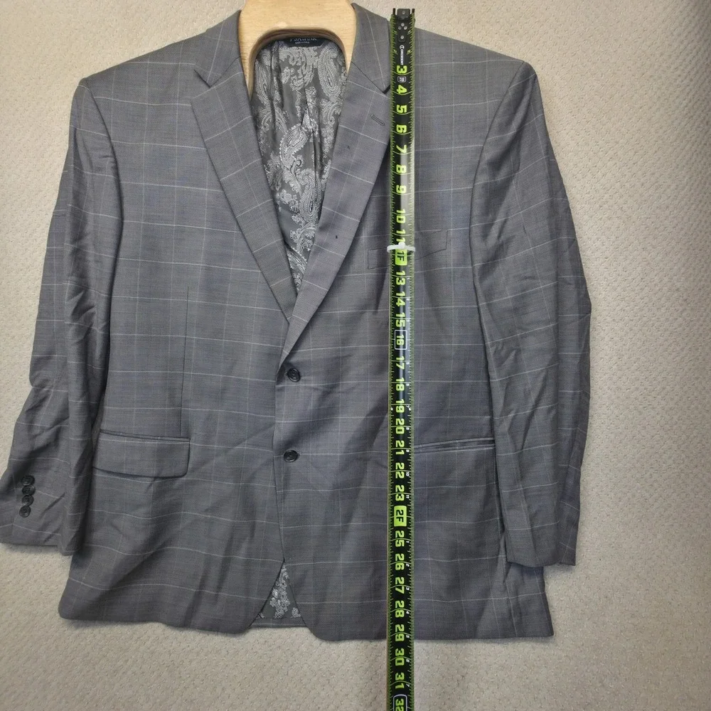 JOS A BANK Traveler Gray Windowpane Blazer Sport Coat Jacket Stretch Custom Flaw